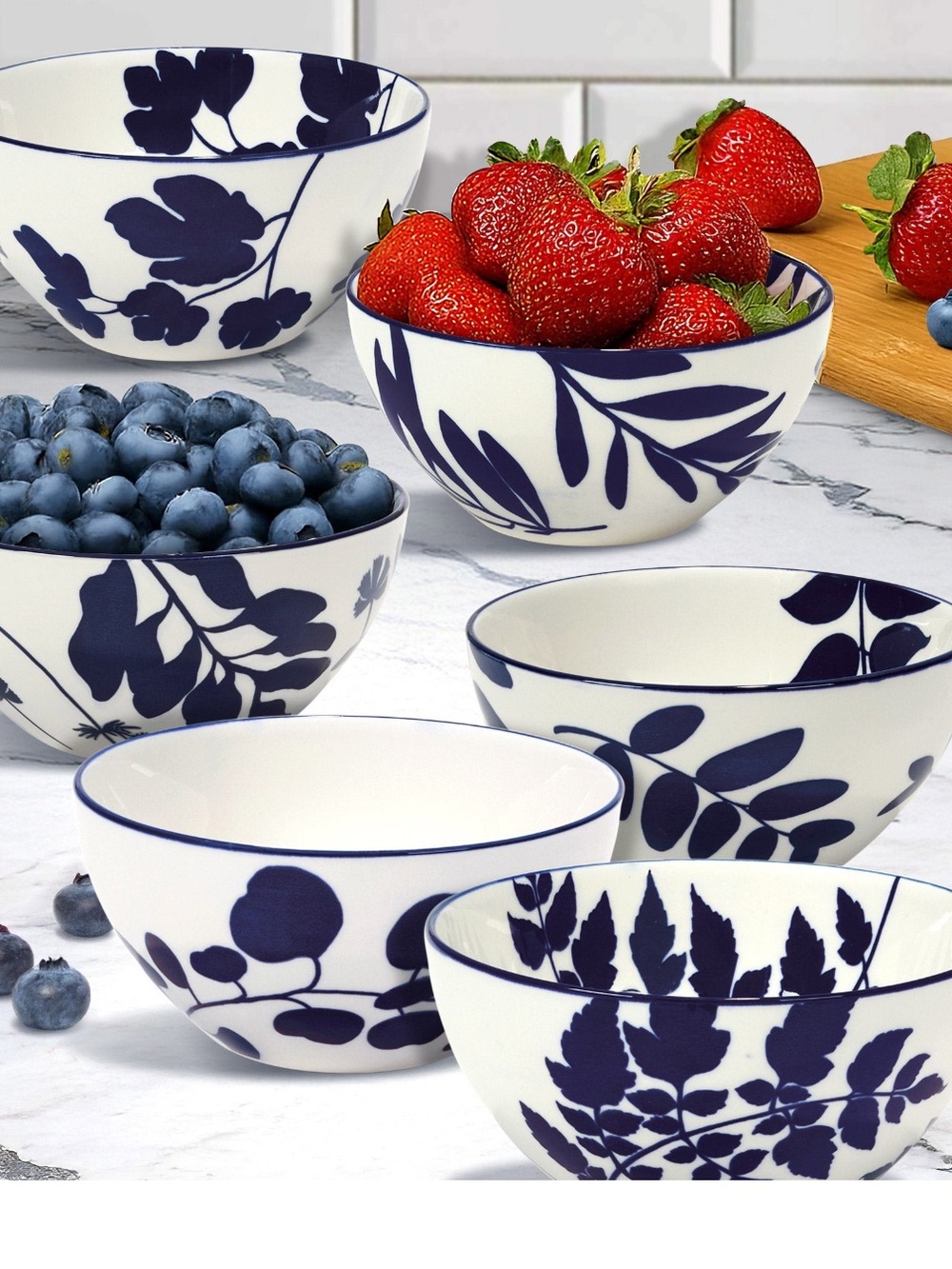 Certified International Blue Arbor Stoneware Bowl Set Of 6